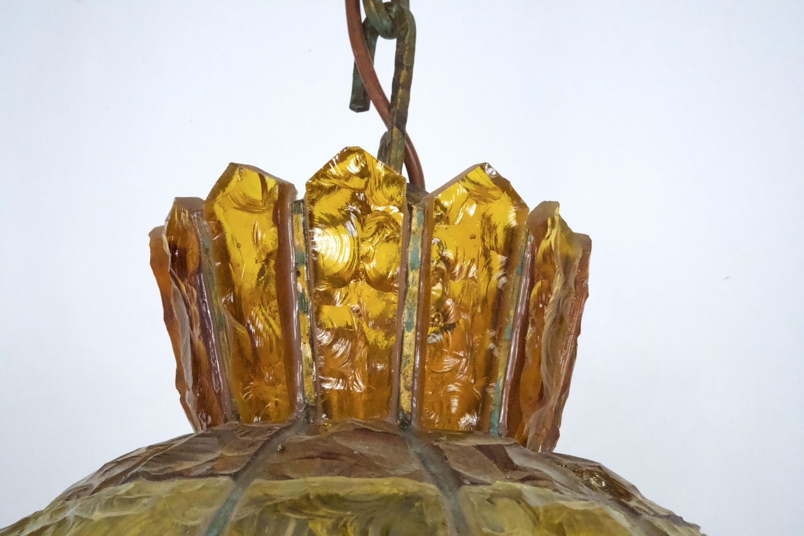 Brutalist Hammered Glass Chandelier By Longobard, Italy, 1970s photo vinterior