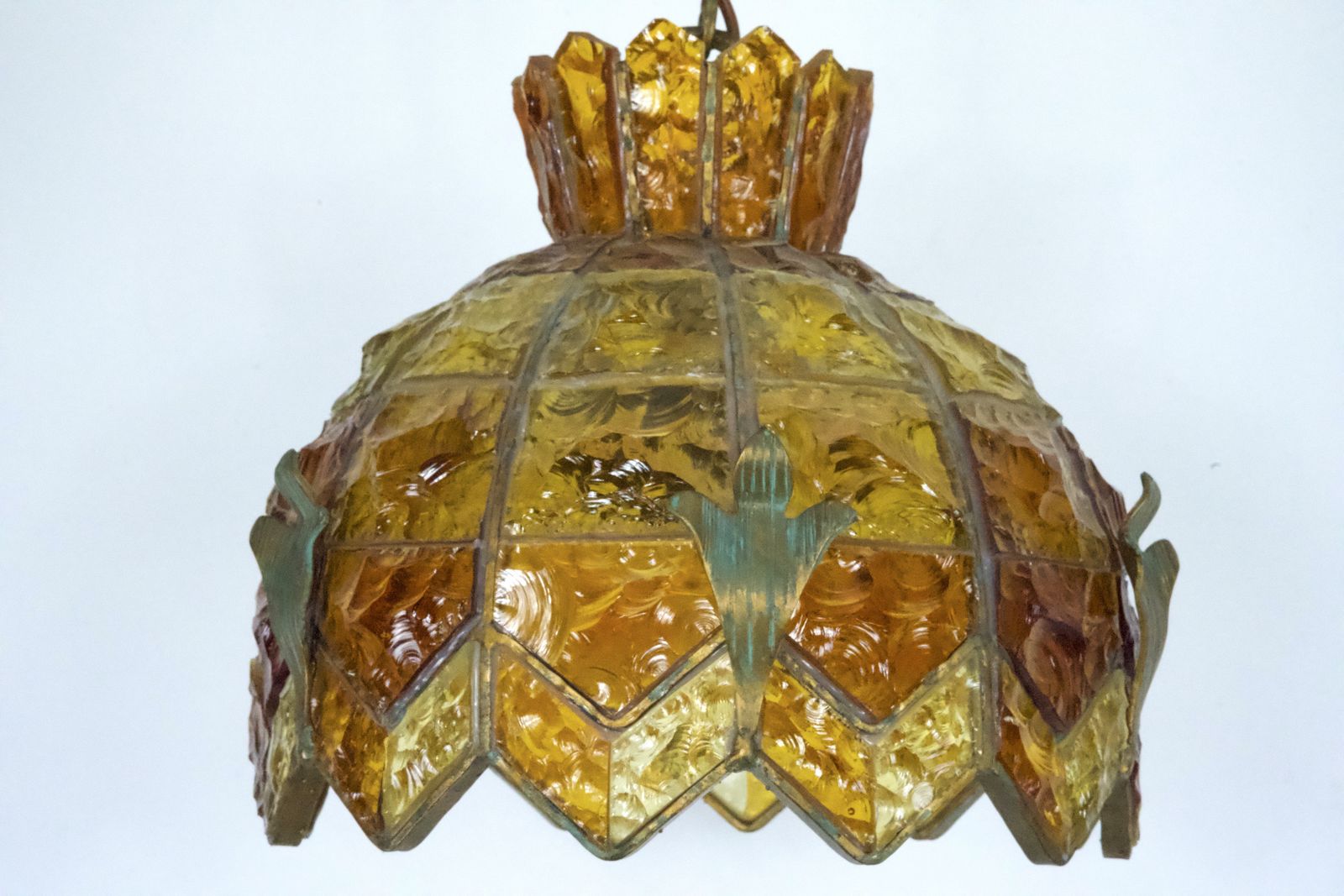 Brutalist Hammered Glass Chandelier By Longobard, Italy, 1970s photo vintage