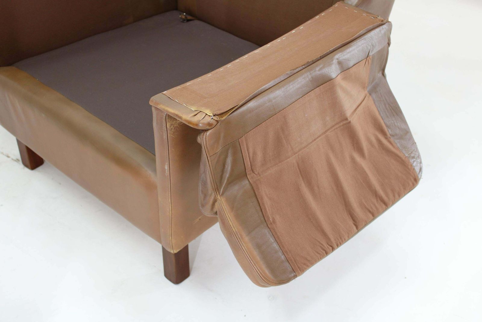 Furniture 1970s Pair Of Brown Leather Armchairs, Denmark photo