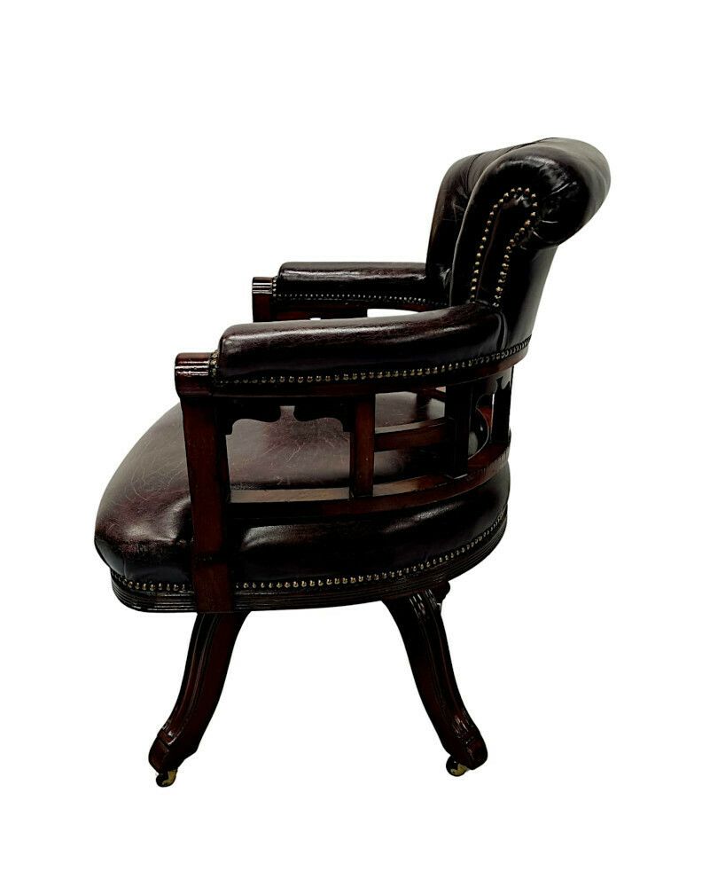 A Very Fine 19th Century Mahogany And Button Back Leather Revolving Office Or Desk Chair photo 2218.204