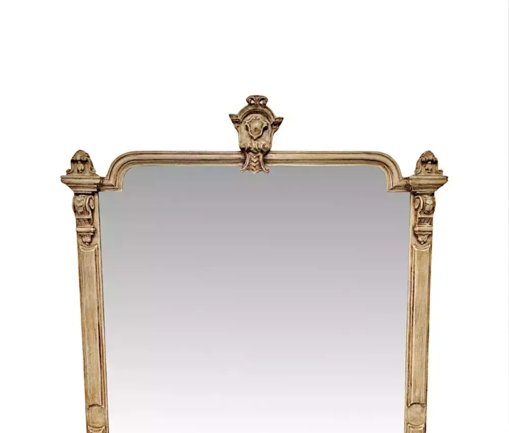 A Fabulous And Unusual Large 19th Century Overmantel Mirror With Distressed Painted Finish photo for sale