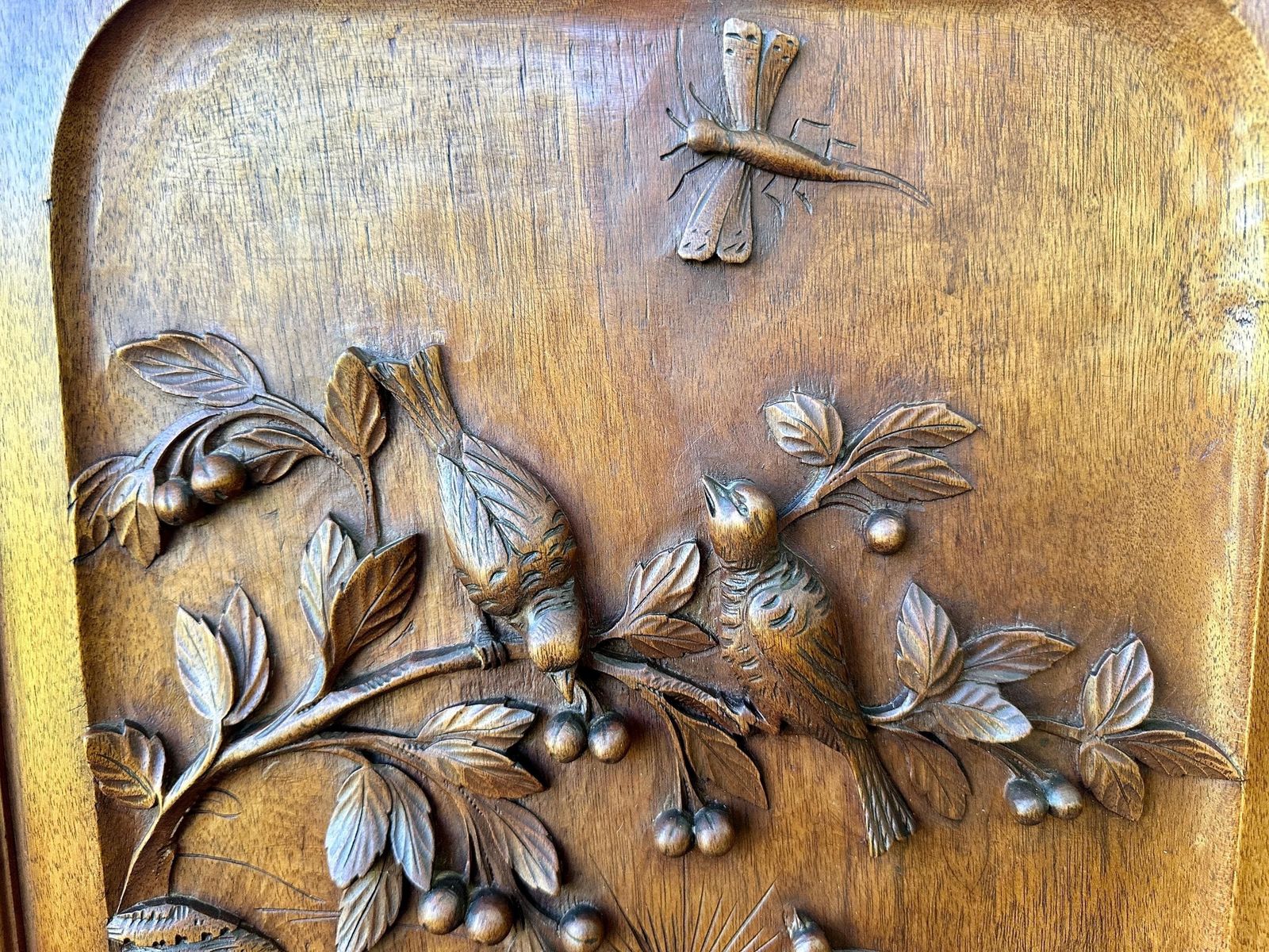 French Antique Carved Wood Cabinet Door Bird Castel photo for sale