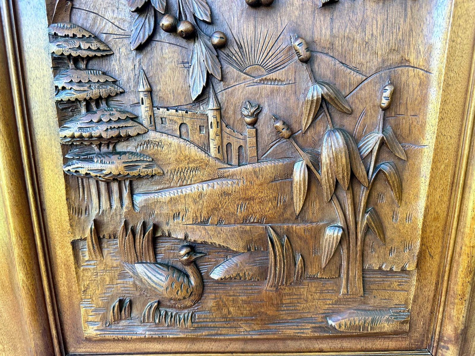 French Antique Carved Wood Cabinet Door Bird Castel photo 375.0
