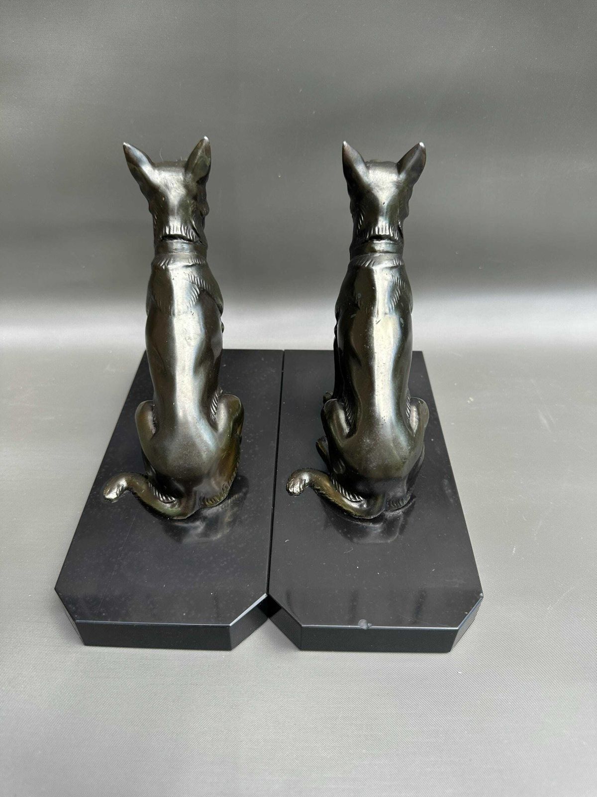 French Art Deco Pair Of Bookends Book Ends   Dog German Shepherd Marble   1930's   Modern Home Deco photo Home Decor