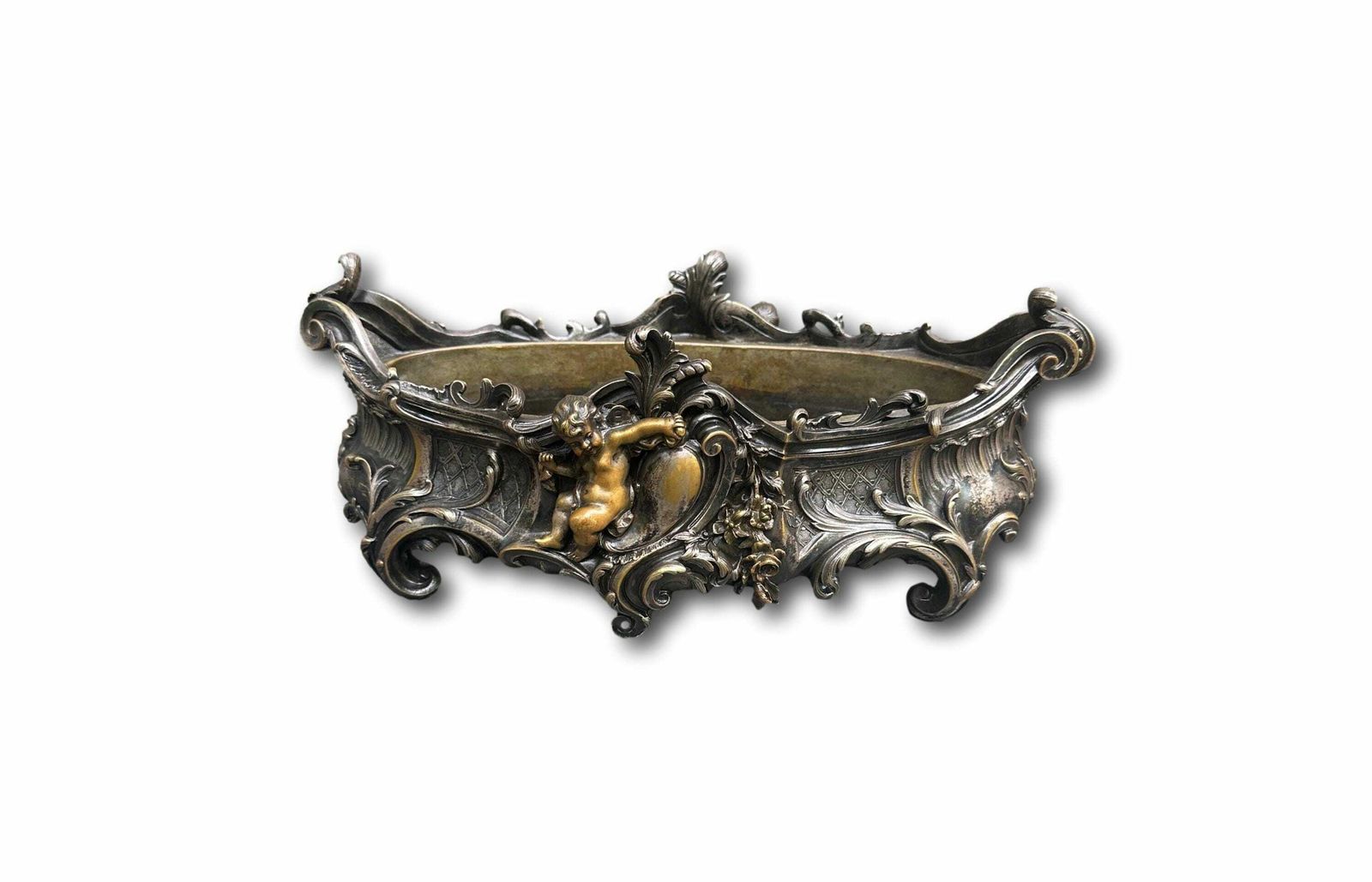 19th French Gilded Bronze Planter Centerpiece Louis XV, Antique Decor