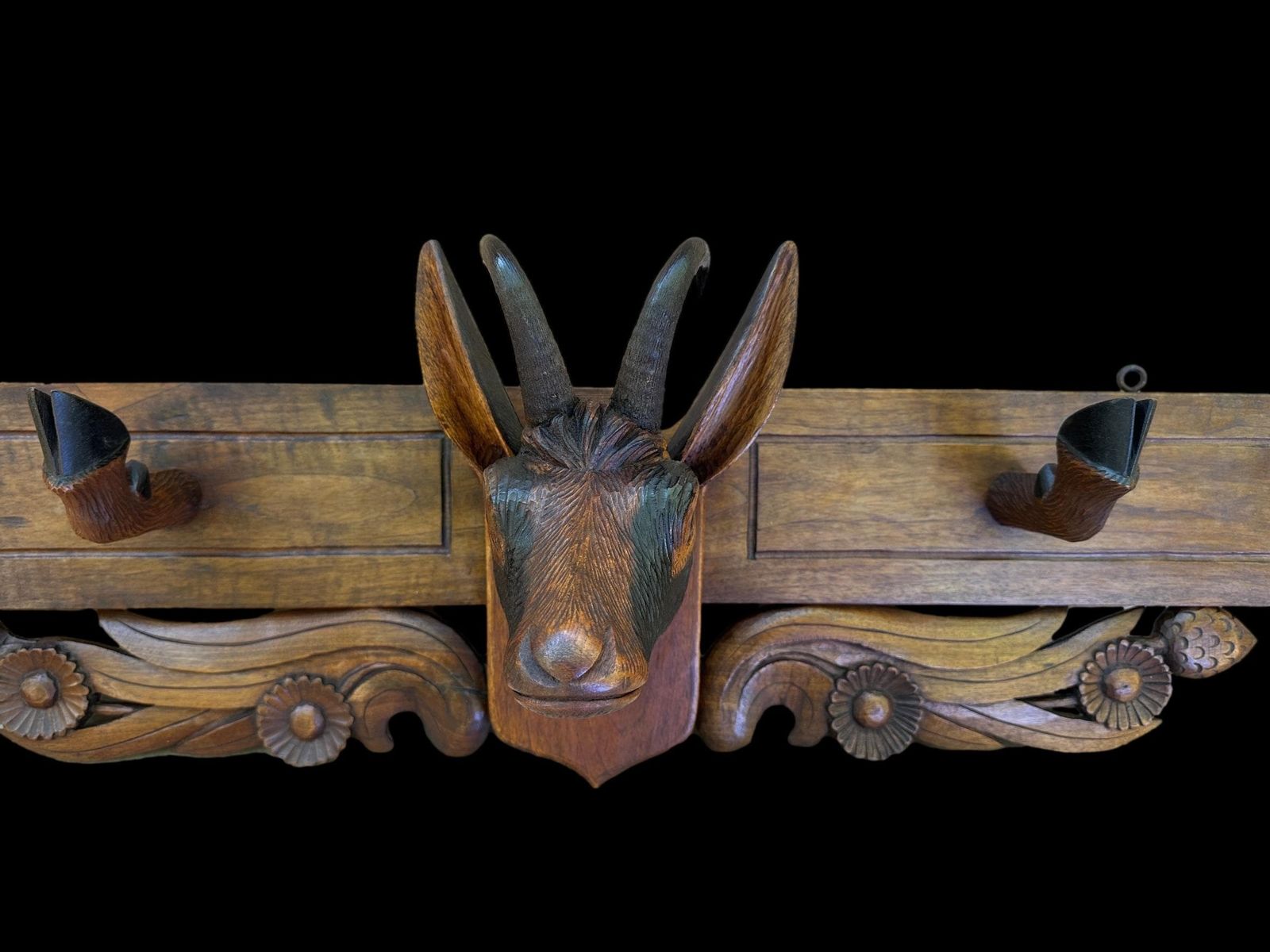 Antique Carved Coat Rack Chamois Black Forest Sulfide Eyes photo furniture