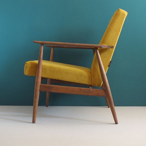Pair Of Vintage Armchair Form Mid Century, Mustard, Restored photo for sale