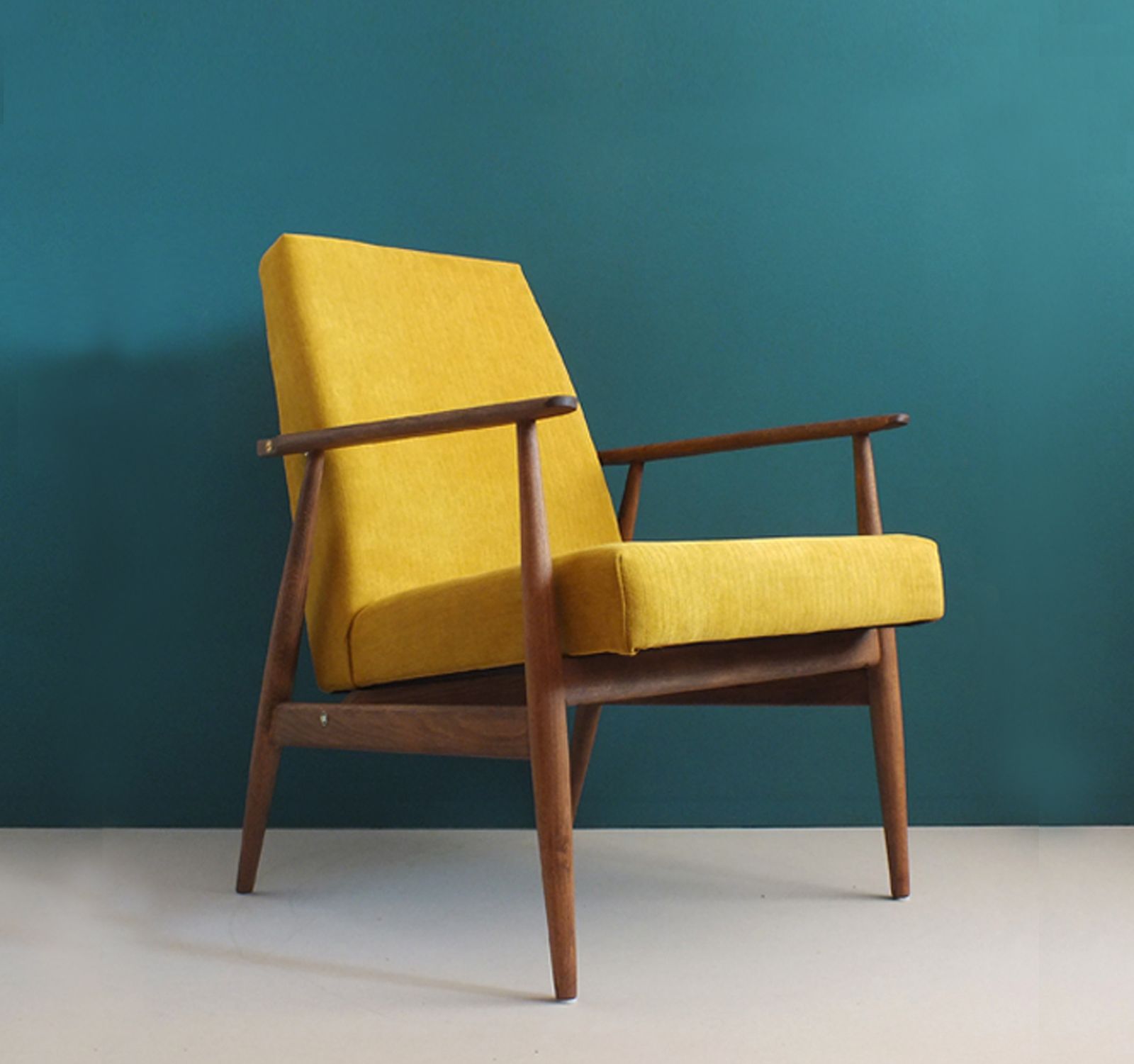 Pair Of Vintage Armchair Form Mid Century, Mustard, Restored