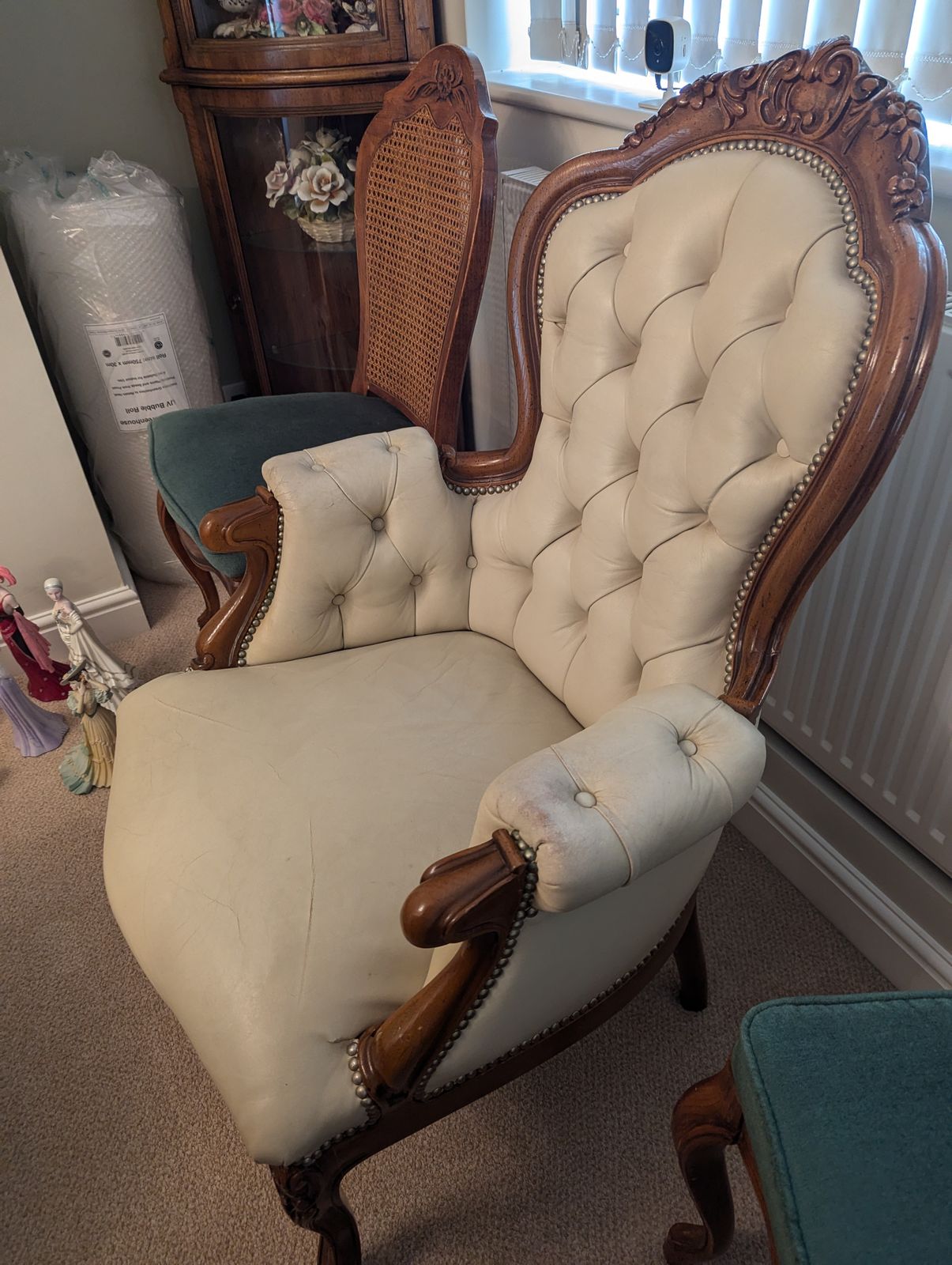 Antique Louis Philippe Mahogany Armchair Capitonné Lining Italy 19th Century. photo Furniture