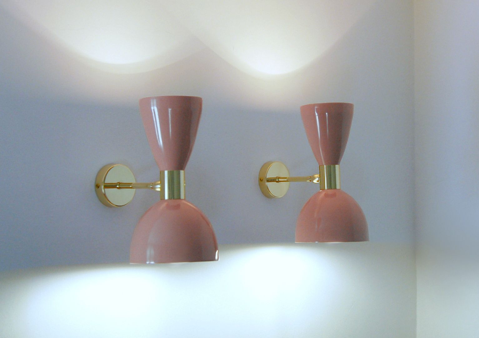 Pair Of Wall Lamp Metal And Brass / Pink Color Style '50 photo for sale