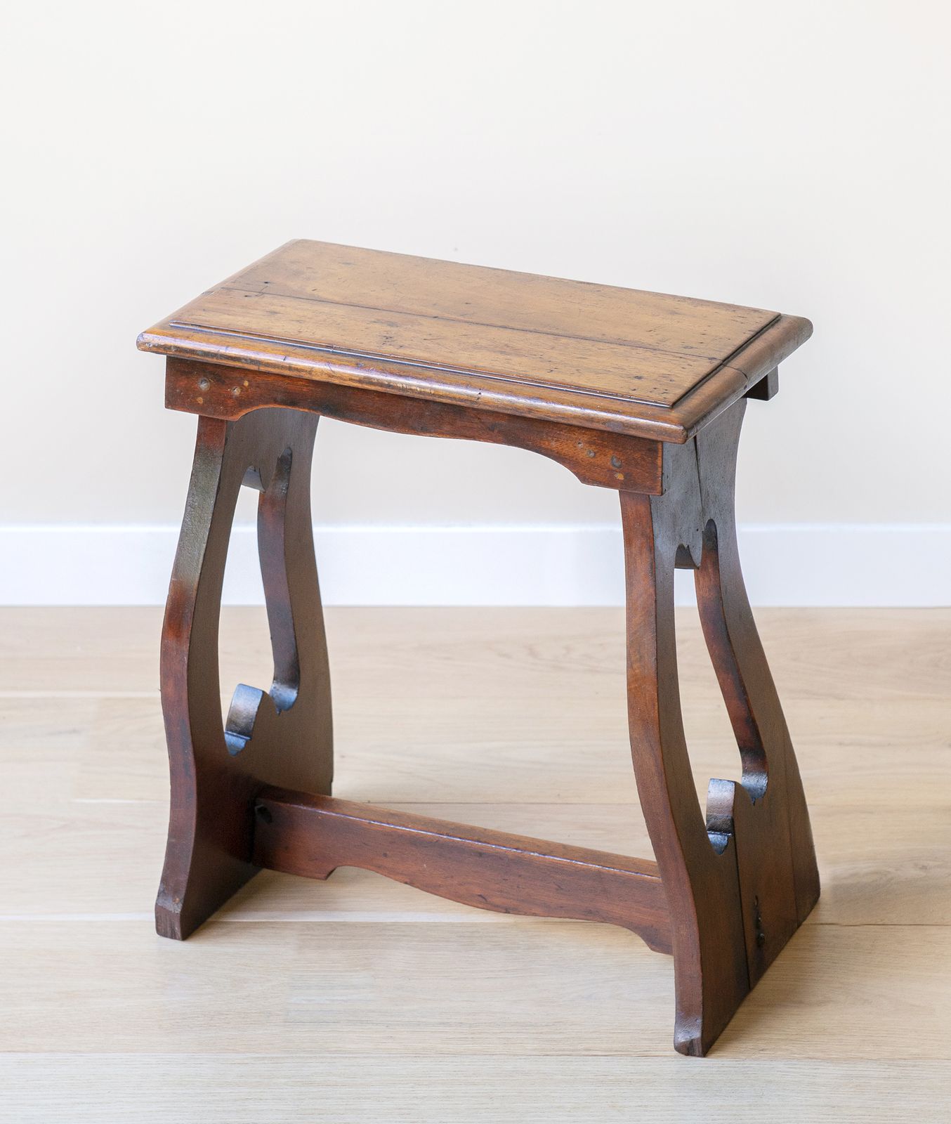 Antique Mahogany Stool, Arts And Crafts Hand Carved Wooden Side Table, Primitive Folk Art, Rustic Plant Stand
