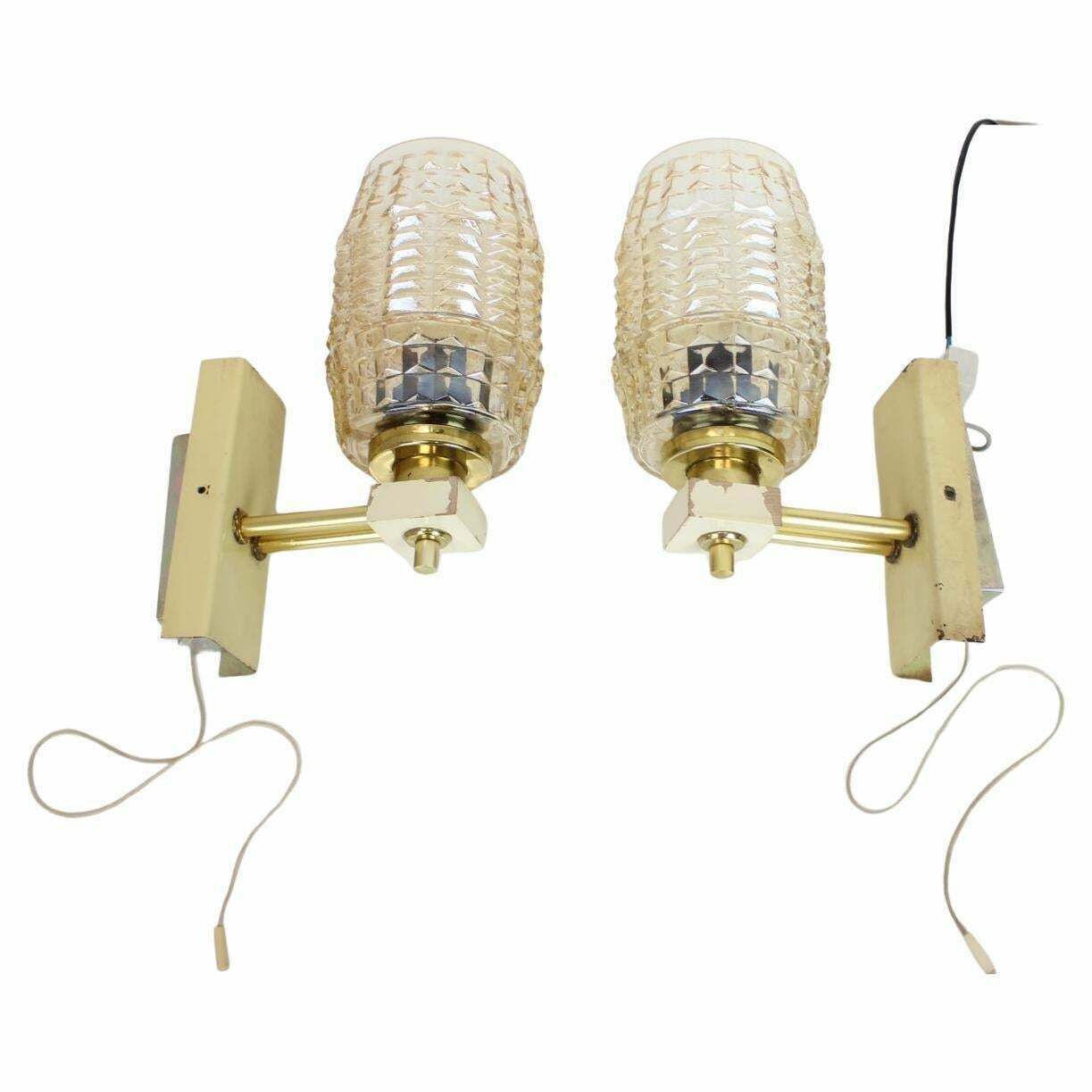 1970s Pair Of Two Wall Lamps With Glass Shades, Czechoslovakia photo furniture