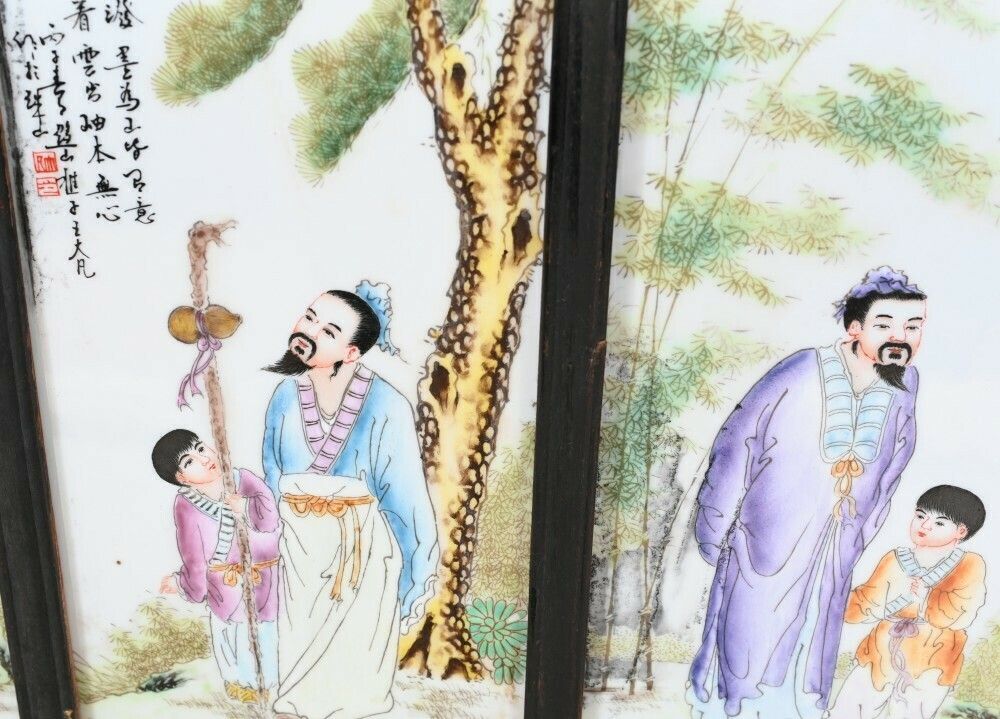 Large Japanese Meiji Porcelain Carved Screen Room Divider photo Home Decor