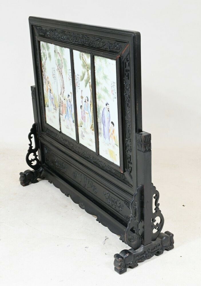 Large Japanese Meiji Porcelain Carved Screen Room Divider photo vintage