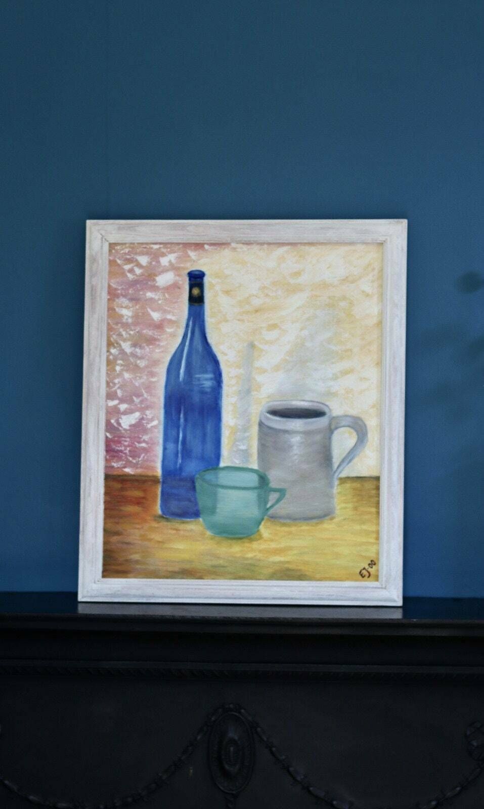Swedish Mid Century Oil On Canvas " Still Life" Vintage And Framed photo furniture