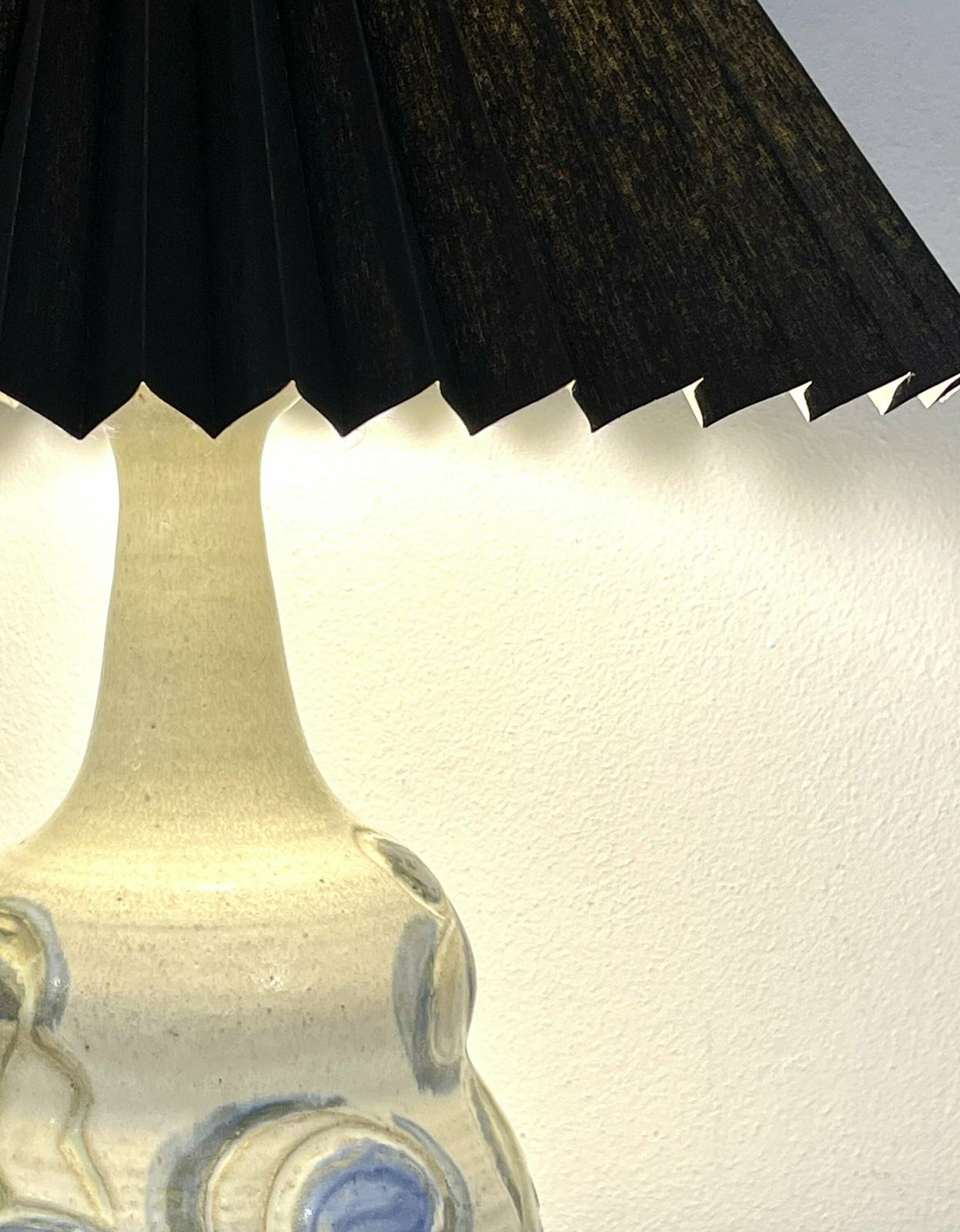 Exclusive Danish Design Ceramic Stone Ware Sculptural Modernist Mid Century Table Lamp With Eminent Glaze And Vintage Black Shade photo Lighting