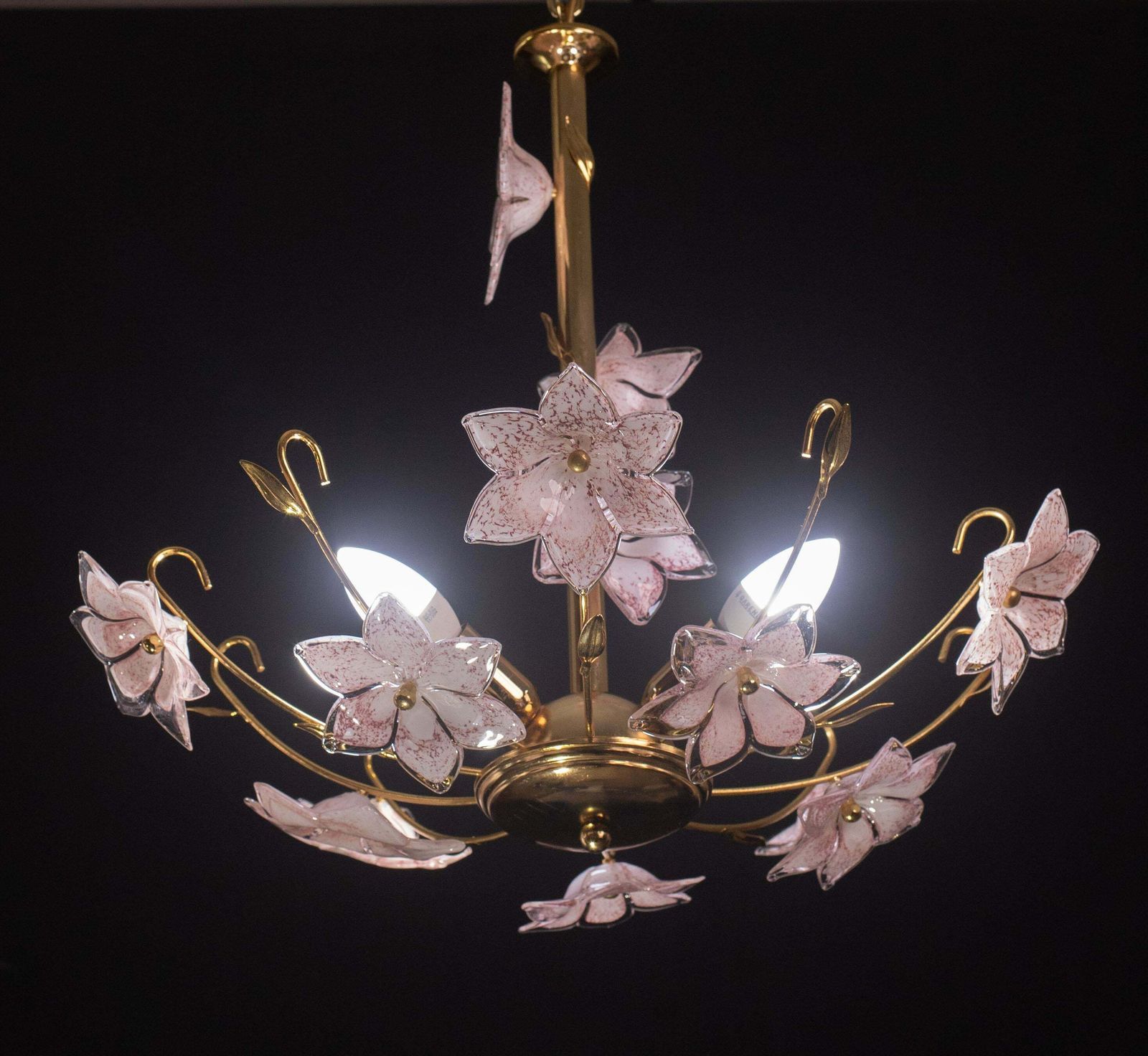 Lovely Murano Chandelier Pink Flowers, 1970 photo Lighting