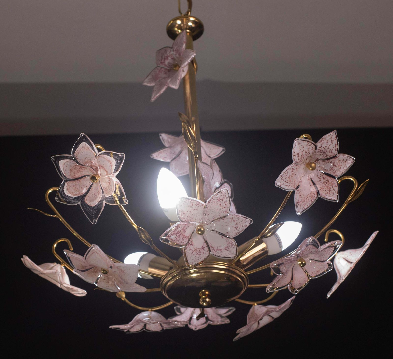 Lovely Murano Chandelier Pink Flowers, 1970 photo vintage