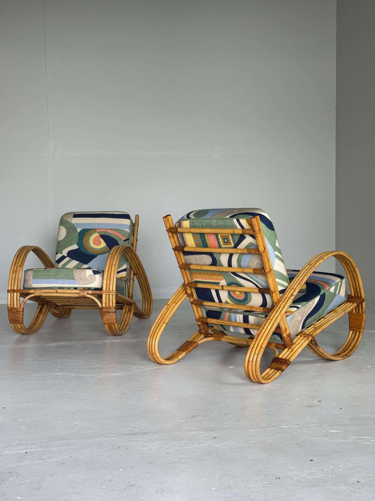 Exclusive Pair Of Bamboo Rattan Lounge Chairs photo furniture