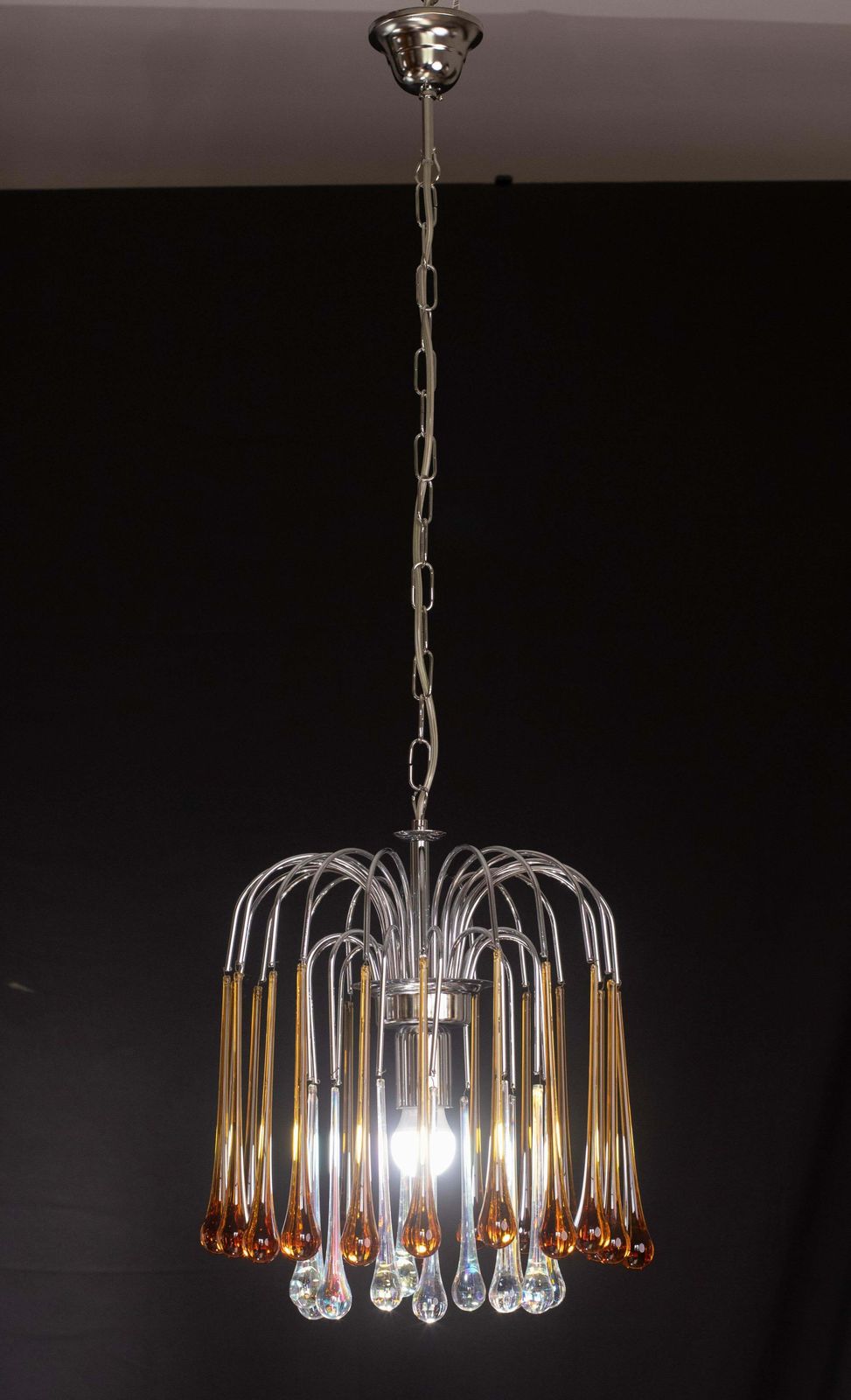 Lady Lucy Murano Chandelier Amber And Iridiscent Drops, 1980s photo for sale