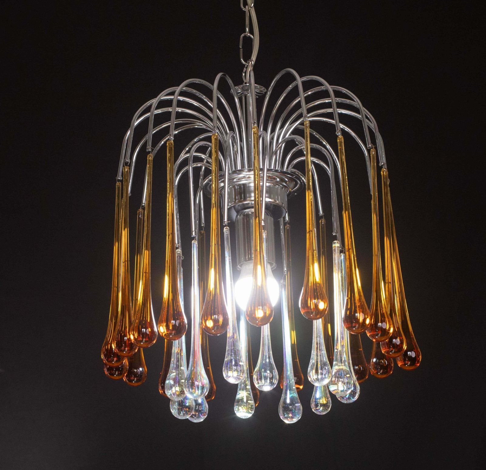 Lady Lucy Murano Chandelier Amber And Iridiscent Drops, 1980s photo Lighting