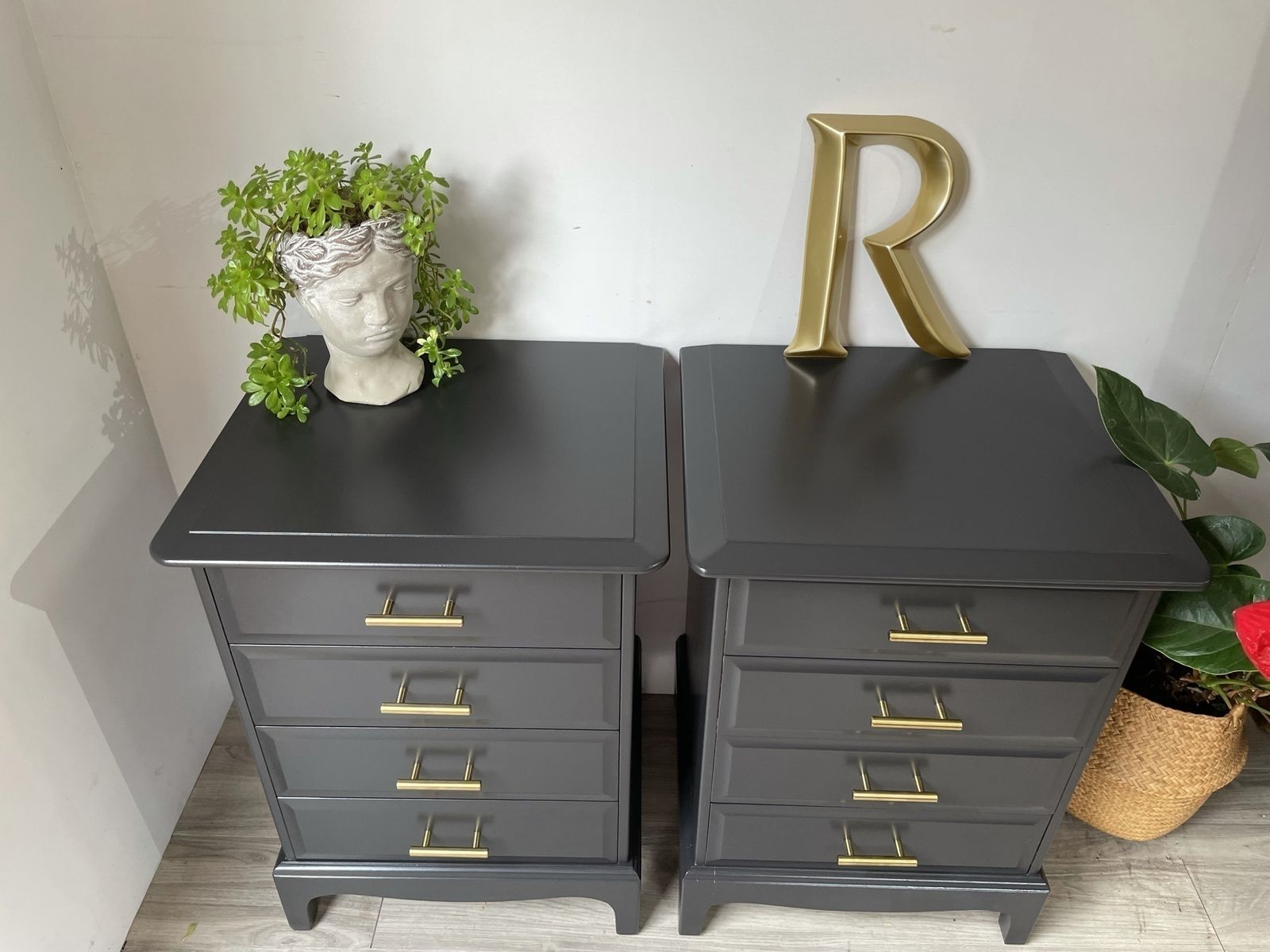 Stag Minstrel Pair (2) Of Bedsides Drawers Painted Black photo furniture