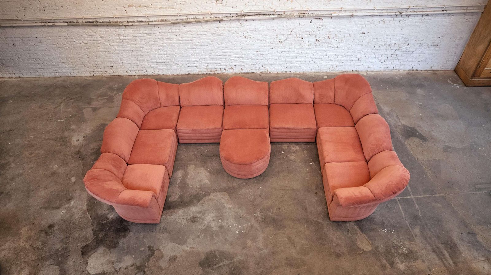 Rare Roche Bobois " Vagues " Element Sofa In Coral Ribbled Fabric