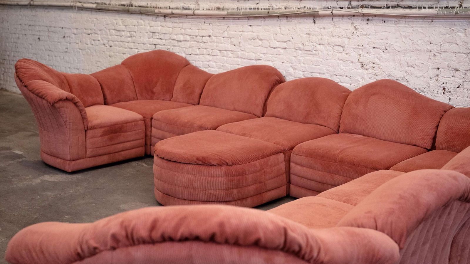 Rare Roche Bobois " Vagues " Element Sofa In Coral Ribbled Fabric photo for sale