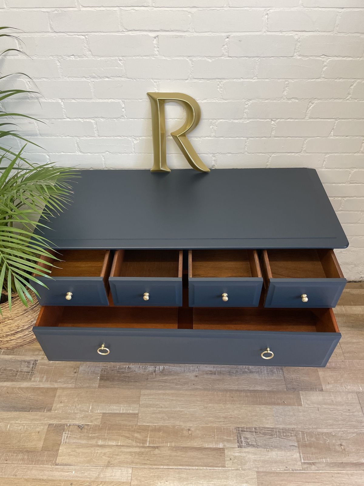 Stag Minstrel 4 Over 2 Wide Chest Of Drawers Painted Midnight Ink photo furniture