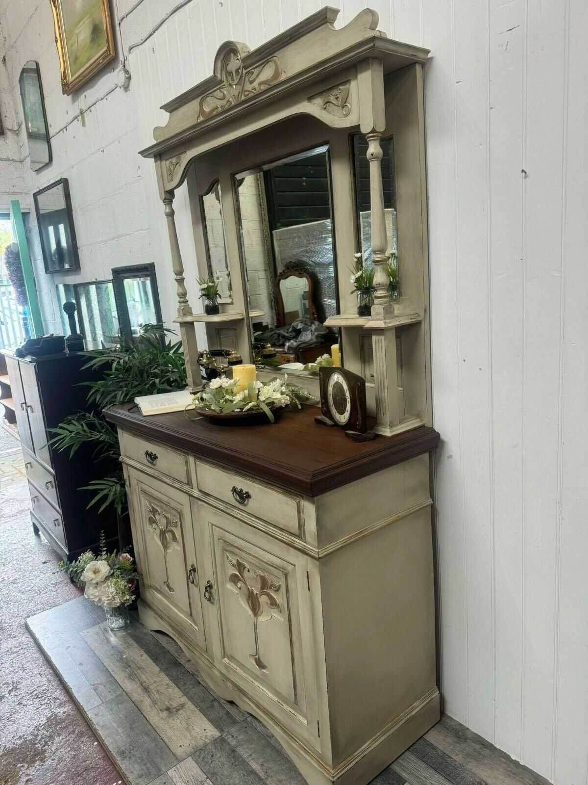 Vintage Shabby Aged/Distressed Sideboard/Chiffonier Cabinet/Dresser With Mirror photo 1095.0