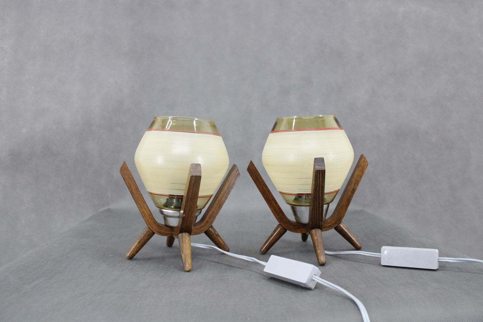 Pair Of Mid Century Wooden Design Table Lamps, By Dřevo Humpolec, 1970's. photo for sale