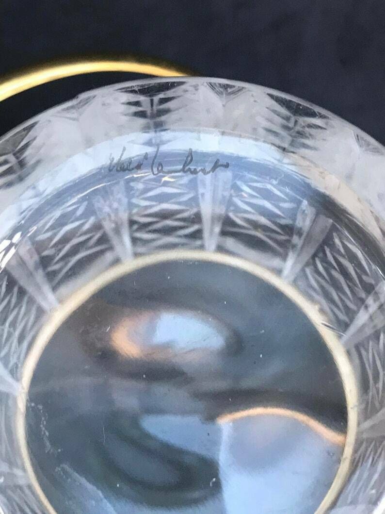 photo furniture Ice Bucket Val Saint Lambert Heavy Cut Crystal With Golden Metal Handles Mid Century Barware Mixology Tools Bar Cart Hollywood Regency
