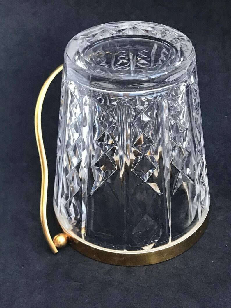 photo for sale Ice Bucket Val Saint Lambert Heavy Cut Crystal With Golden Metal Handles Mid Century Barware Mixology Tools Bar Cart Hollywood Regency