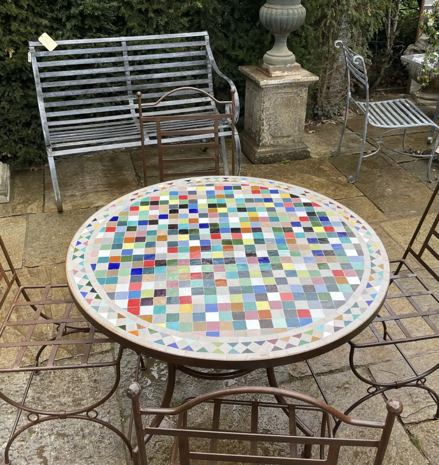 Tavole Calde 100cm Diam Tuttifrutti Design Tiled Mosaic Table, Iron Base With 2 Sealers. New But Unused Old Stock photo 748.8