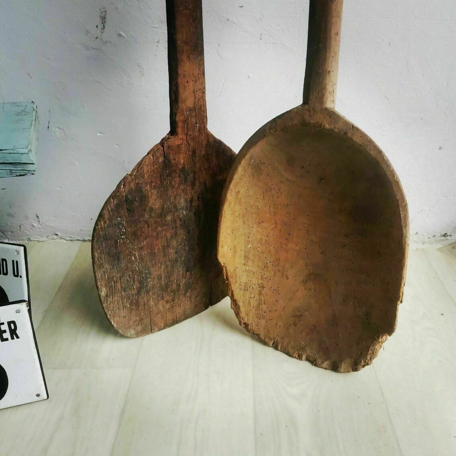 Set Of 2 Wooden Pizza Paddle And Dough Scoop Paddle Antique 1900s. Rustic Decor photo buy