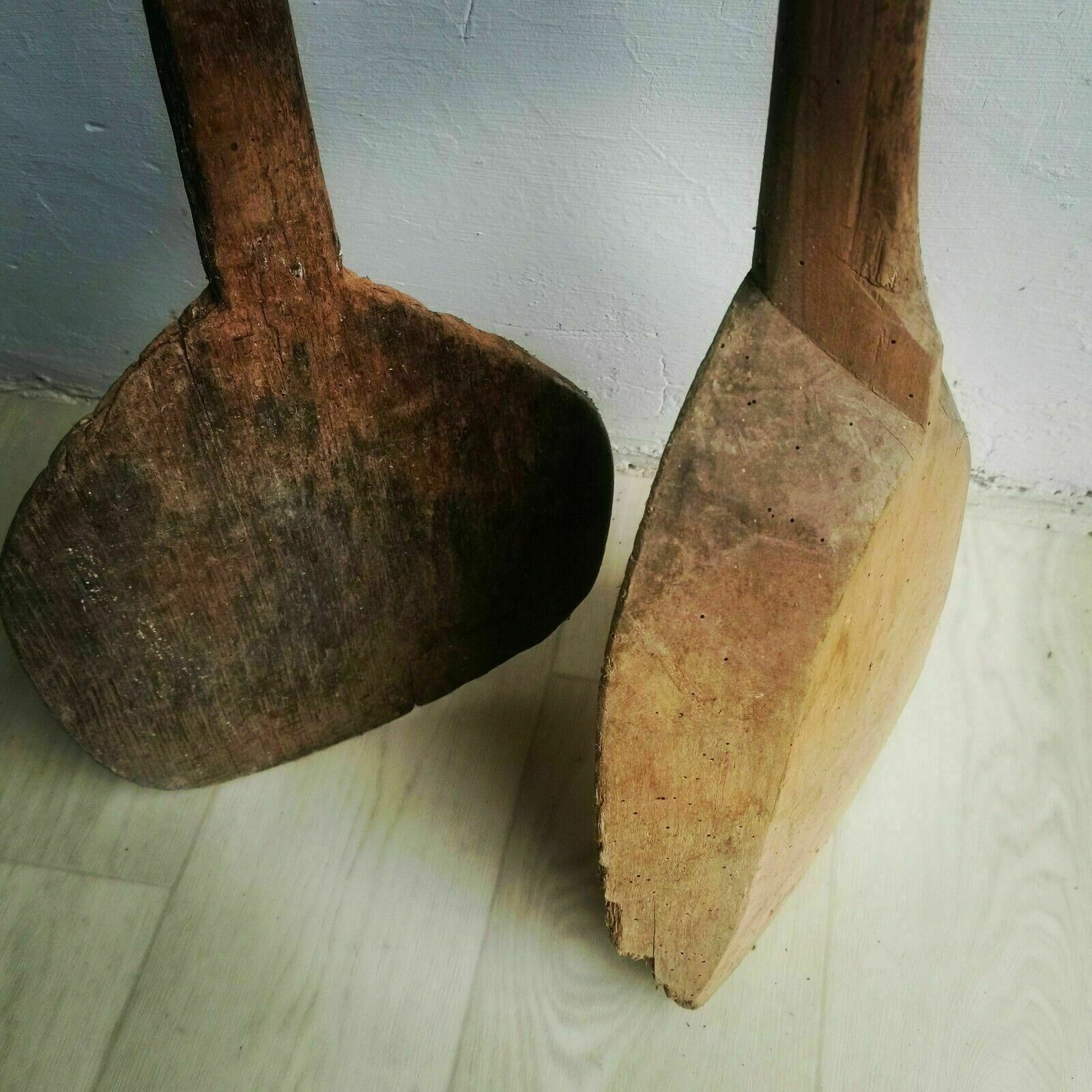 photo furniture Set Of 2 Wooden Pizza Paddle And Dough Scoop Paddle Antique 1900s. Rustic Decor
