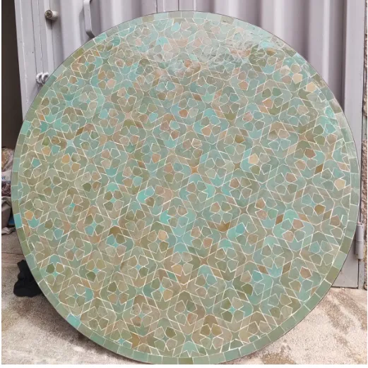 Tavole Calde 100cm Diam Matrix Green Design Mosaic Tile Table, Iron Base With 2 Sealers New Unused Old Stock