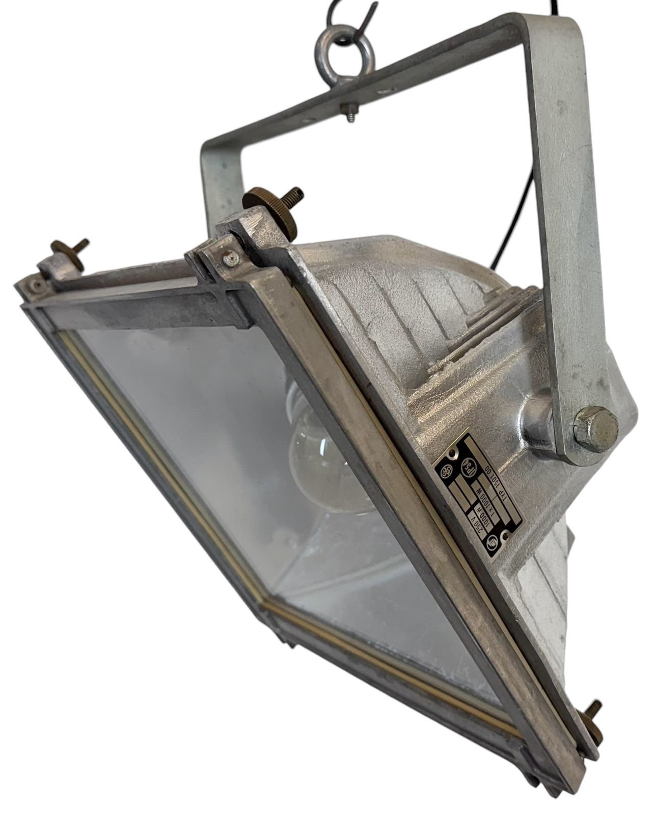 Vintage Grey Theater Spotlight With Glass Cover, 1980s