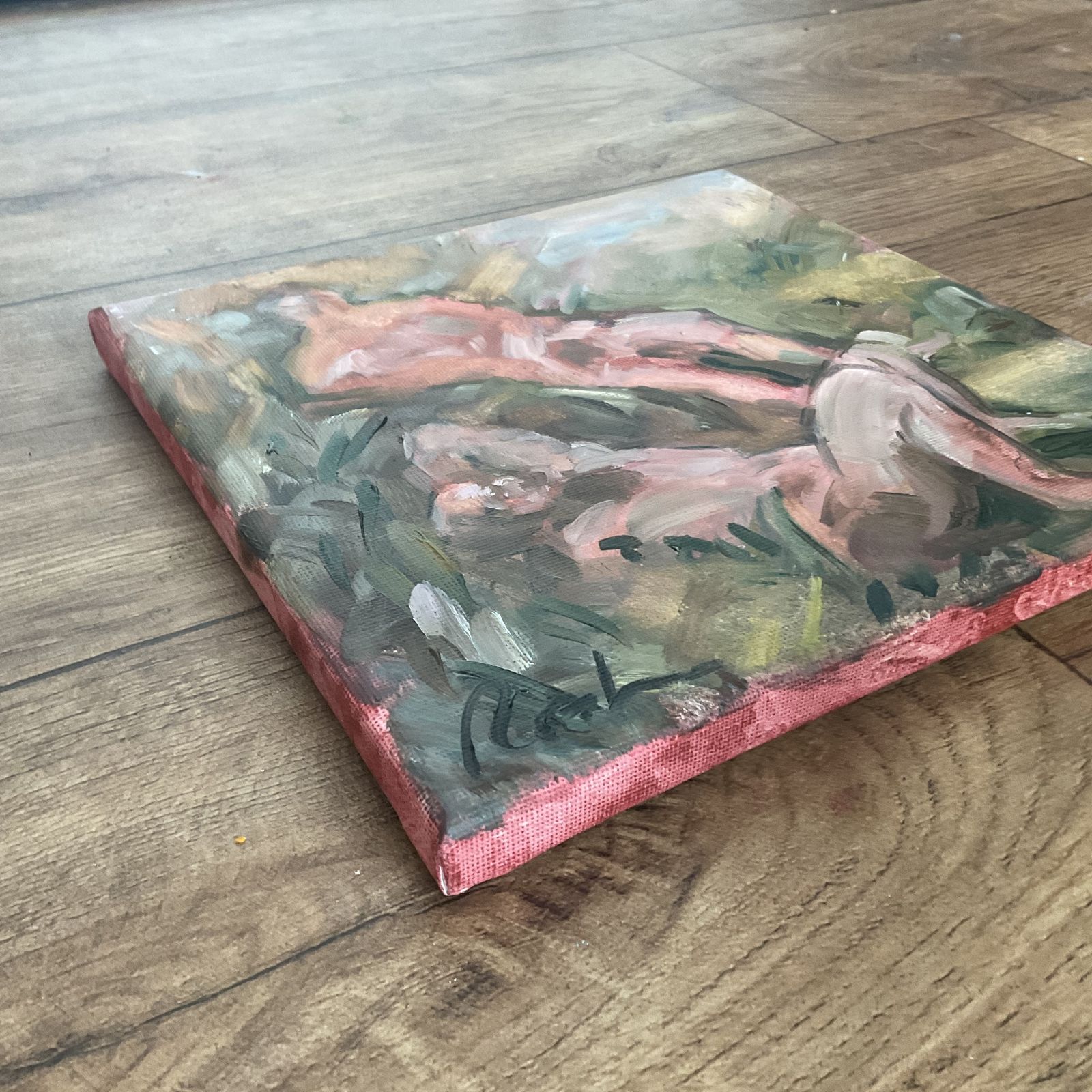 Original Oil Painting Bathers Natural Landscape Nudes Signed Roth 8 X 8 Inches photo furniture