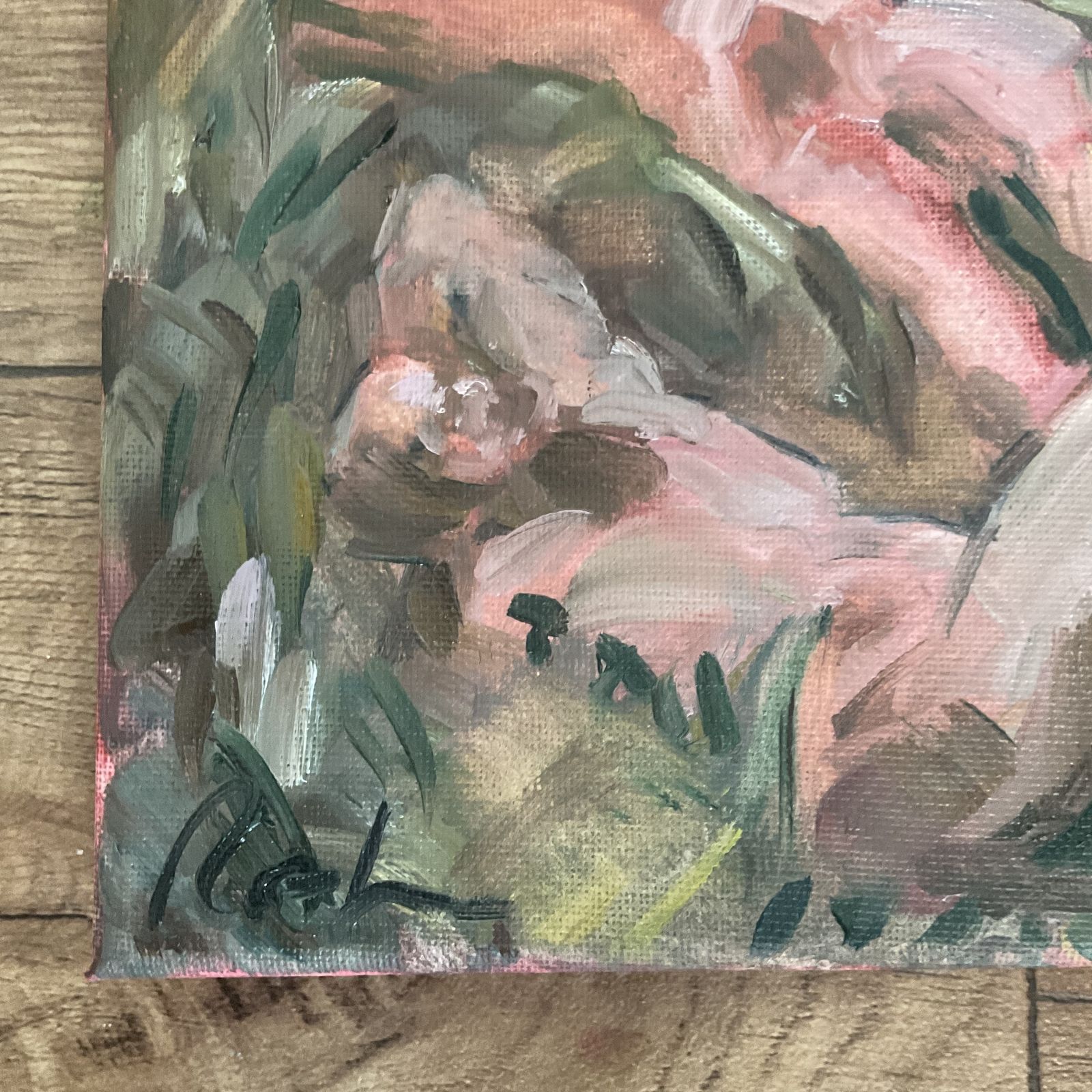 Original Oil Painting Bathers Natural Landscape Nudes Signed Roth 8 X 8 Inches photo for sale