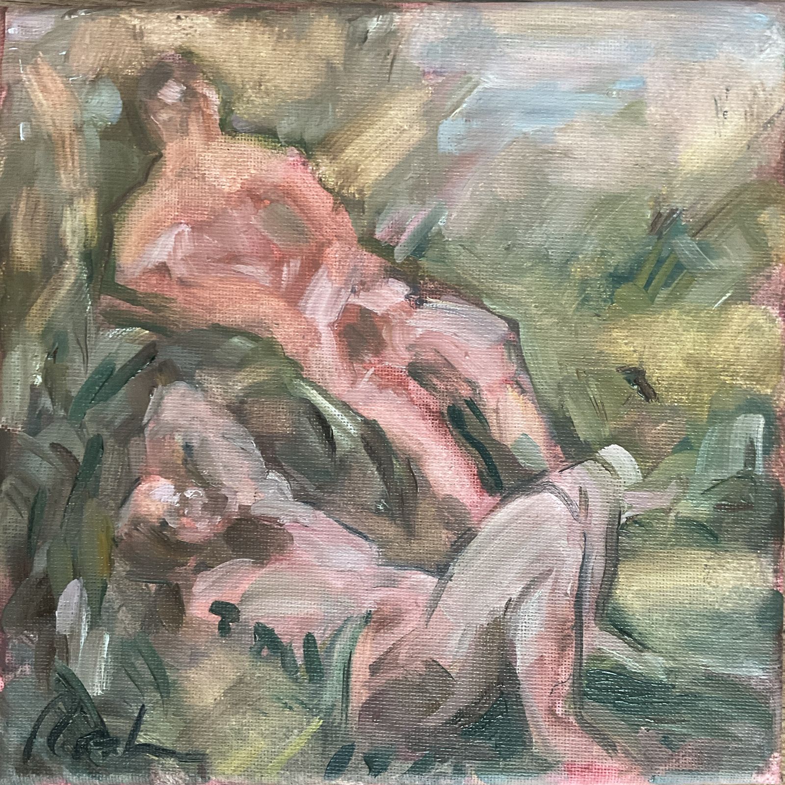 Original Oil Painting Bathers Natural Landscape Nudes Signed Roth 8 X 8 Inches photo 600.0