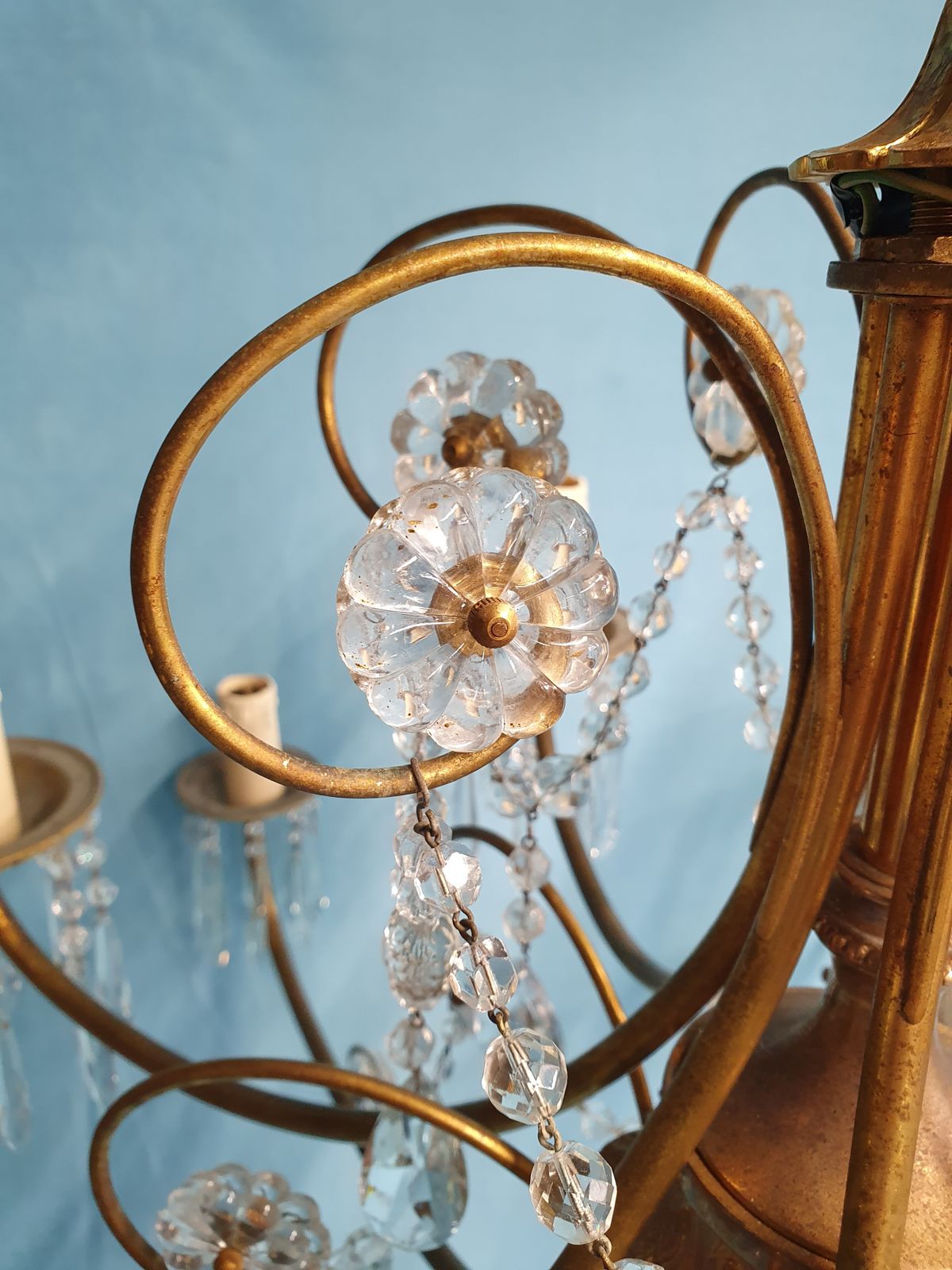 Early 20th Century Pair Of Large Two Tier Chandeliers With Cut Glass Crystal 42" photo buy