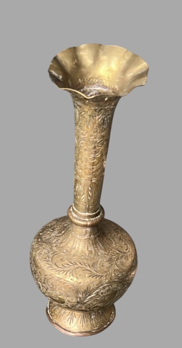 A Pair Of Indian Brass Vases, Oriental photo furniture