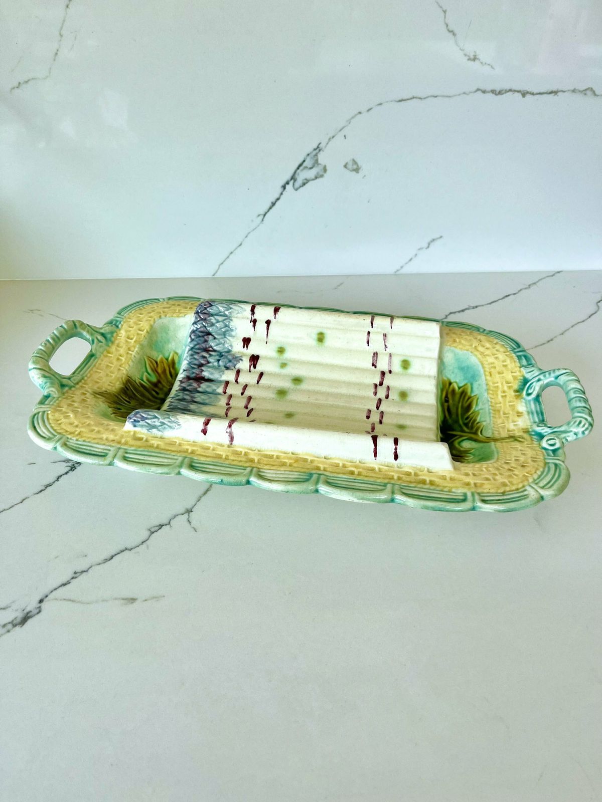 Antique French Majolica Ceramic Asparagus Serving Dish/Wall Art photo furniture