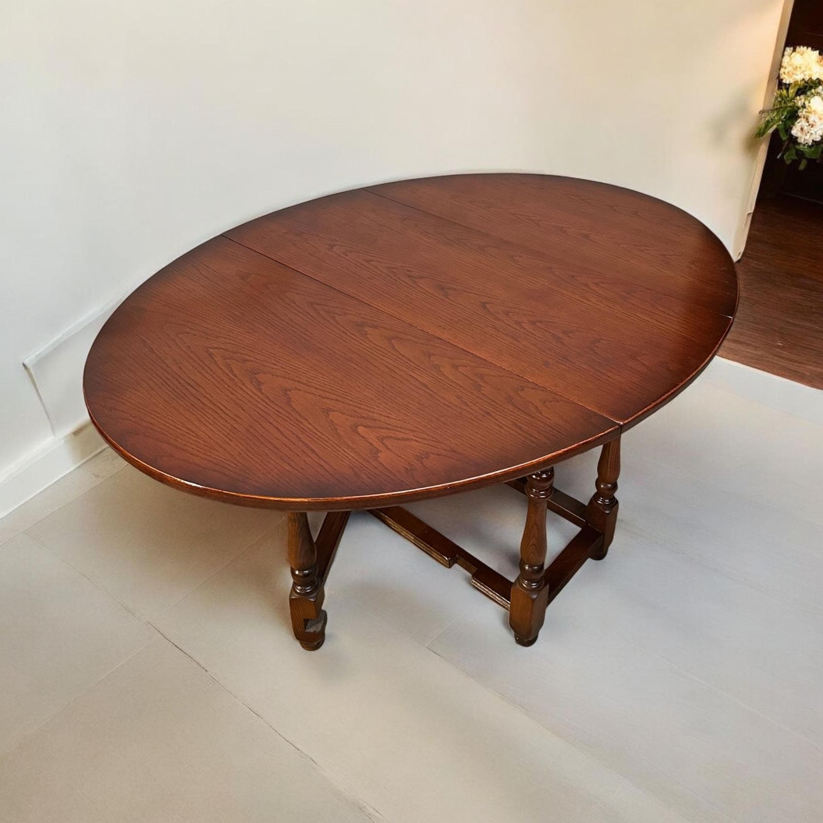 Vintage Old Charm Wood Brothers / Oak Gate Leg Drop Leaf Dining Table C1970 / Tudor Brown photo vintage
