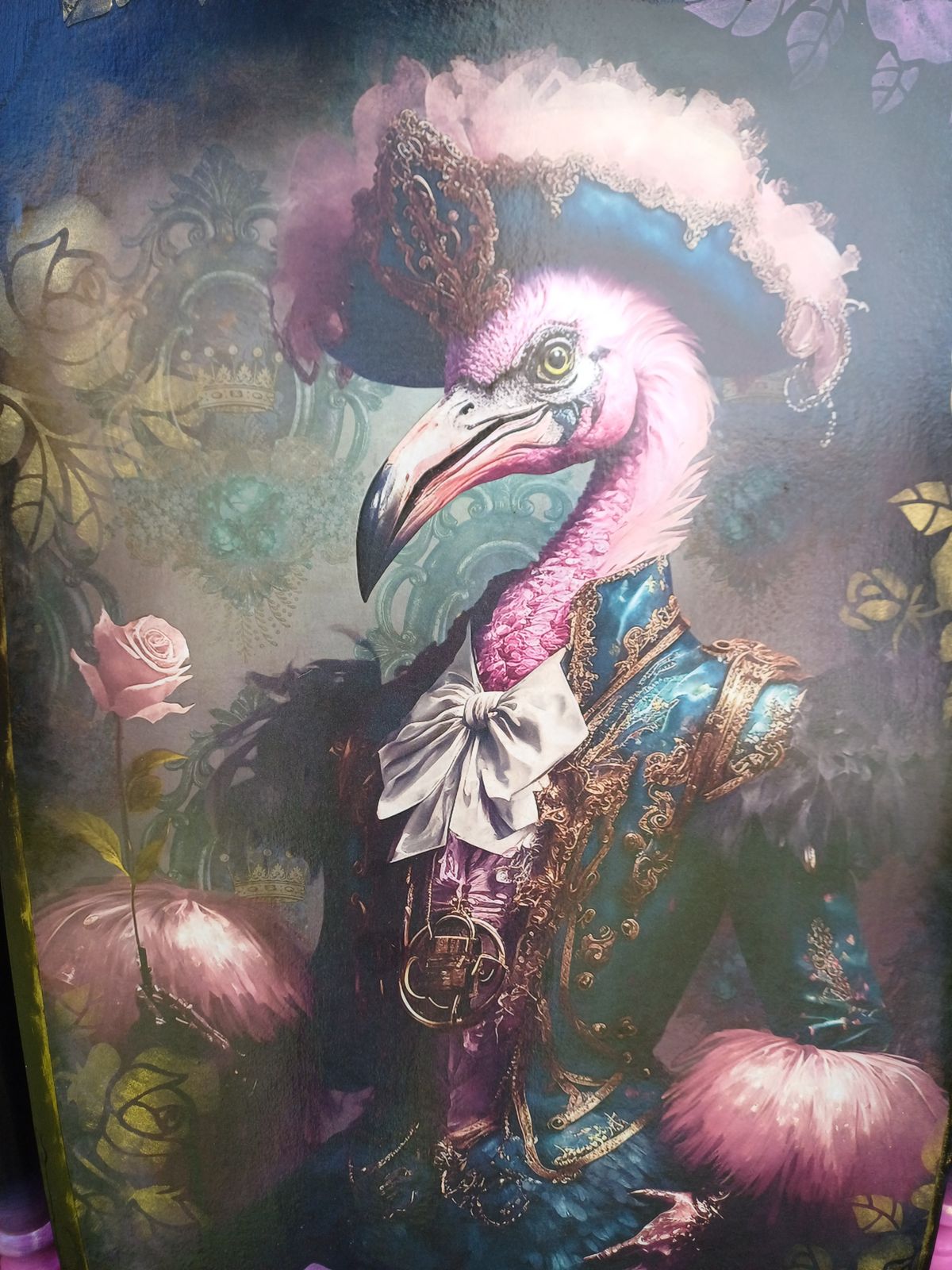 Upcycled Black And Pink Mirror With Flamingo Design photo 395.0