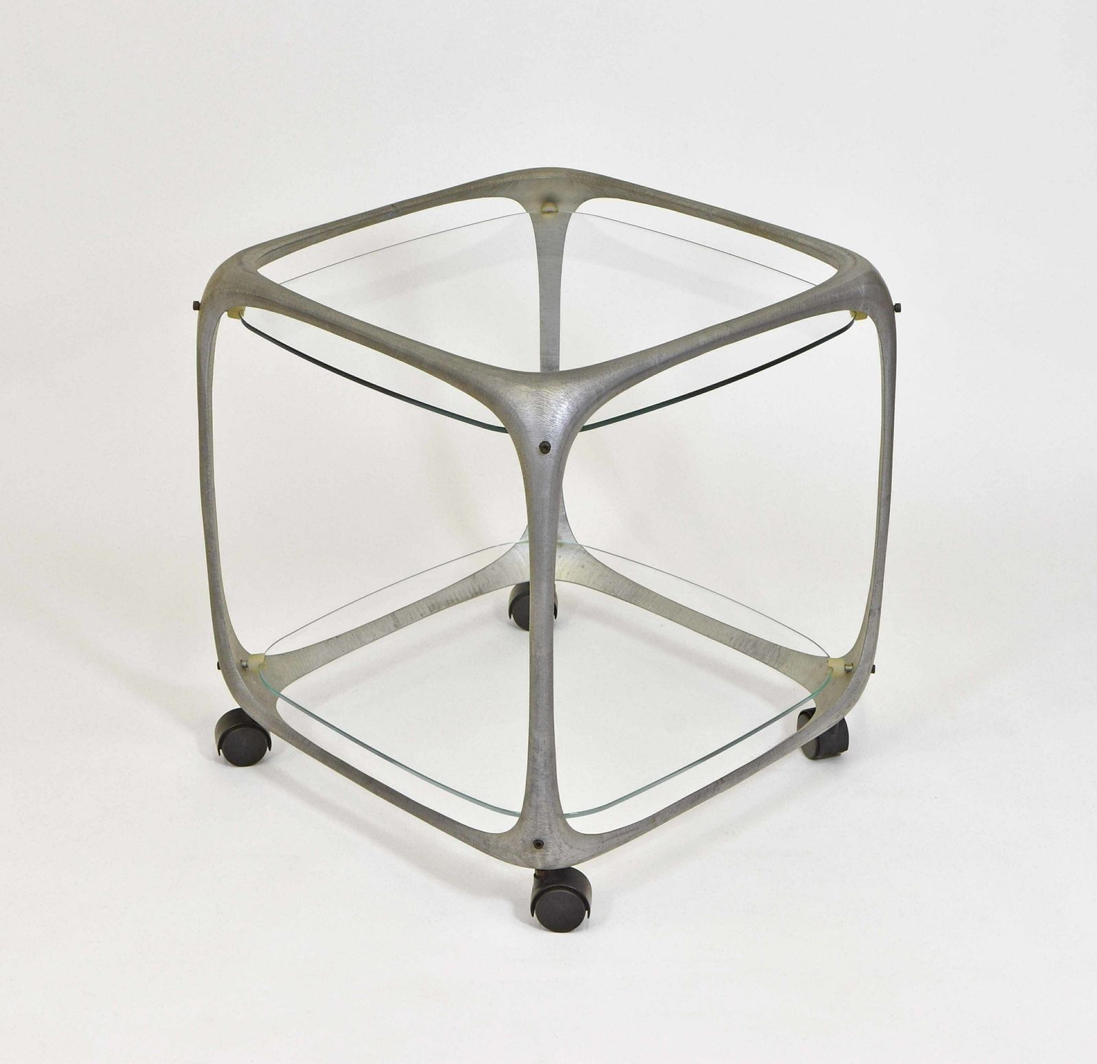 photo for sale 1970’s Lorenzo Burchiellaro Aluminium Cube Form Bar Trolley Italian