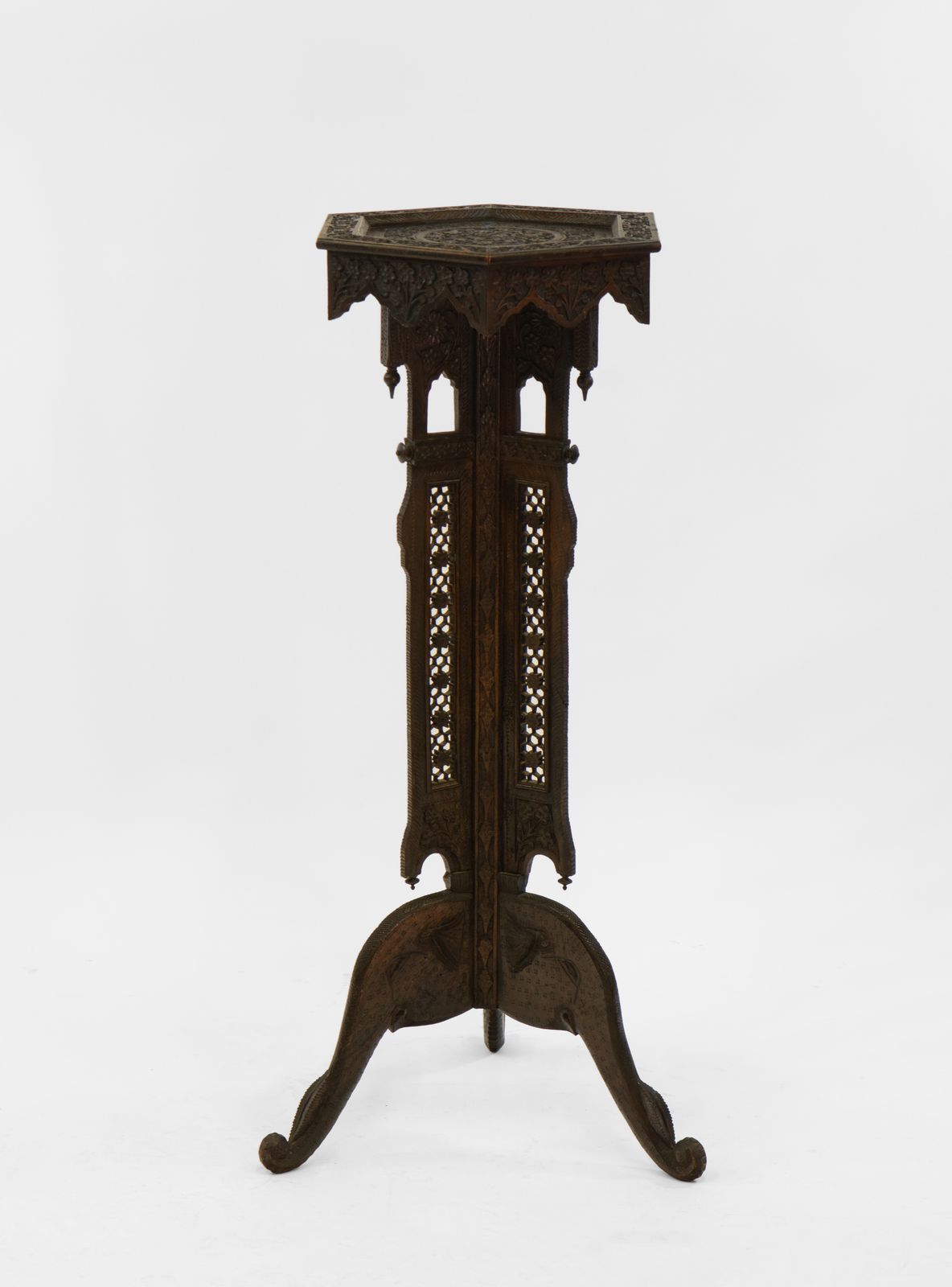 19th Century Burmese Anglo Indian Carved Jardinière Plant Stand photo vintage