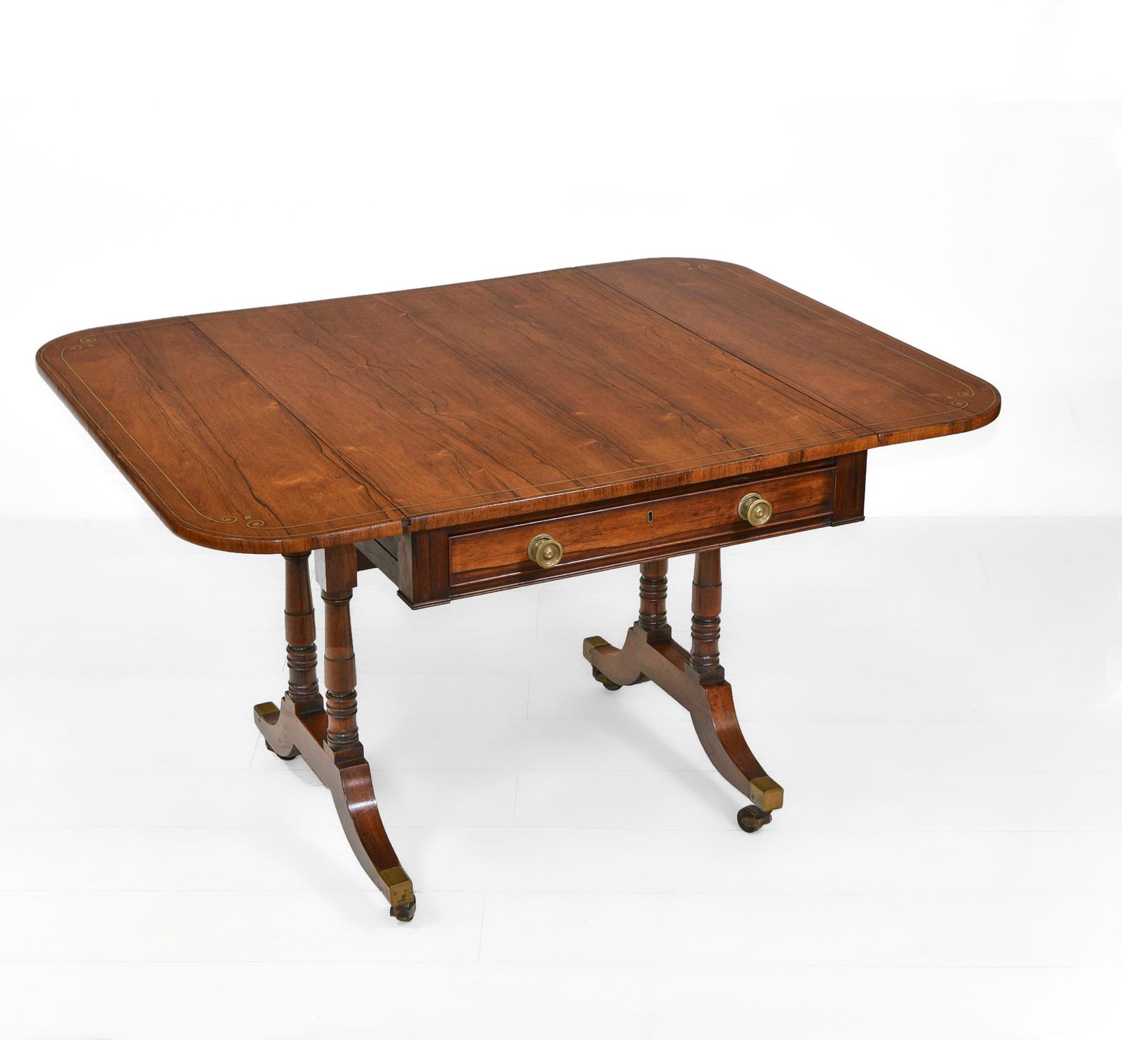 photo vinterior Regency Rosewood & Brass Inlaid Sofa Table Antique Circa 1820