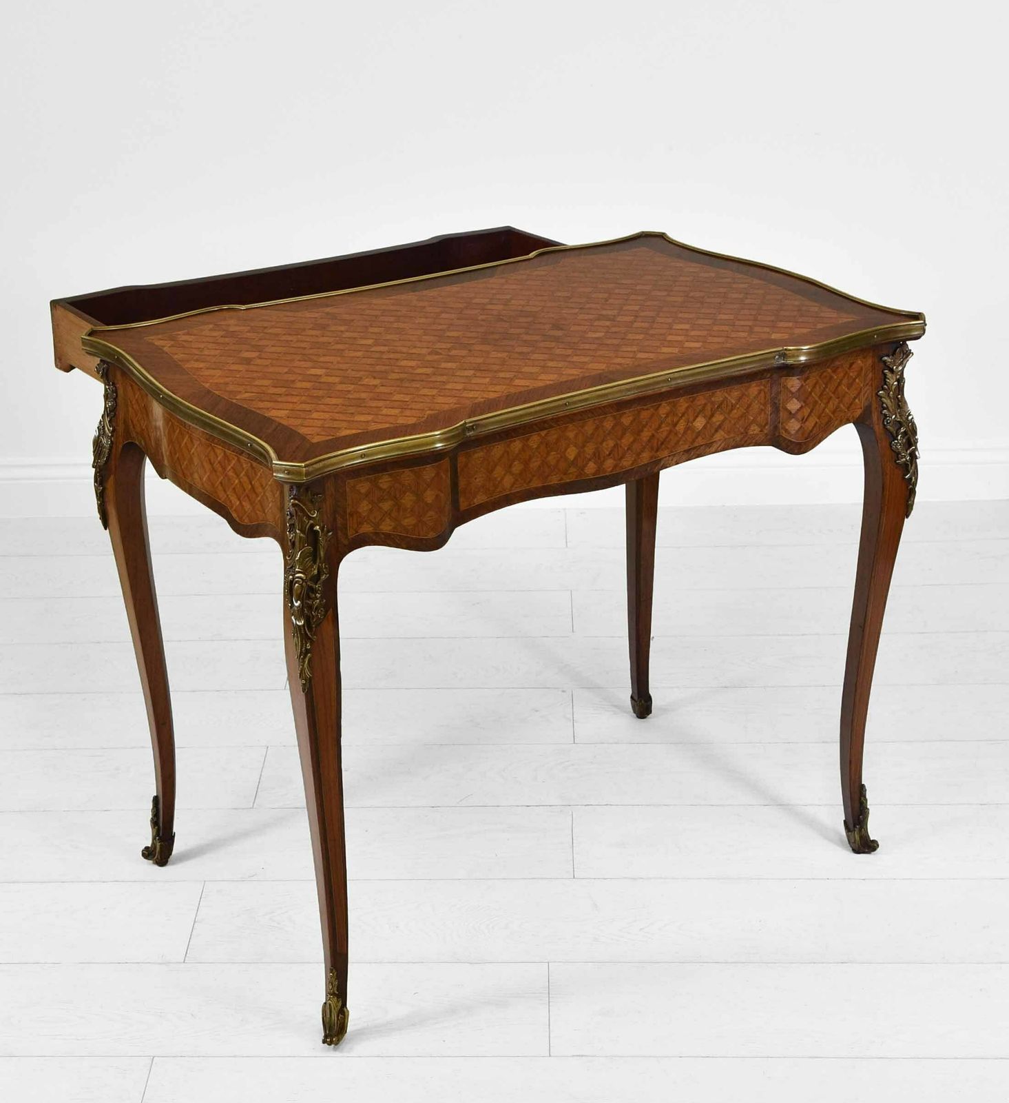 French Kingwood Parquetry & Gilt Metal Serpentine Centre Side Table With Drawer. Circa 1910 photo buy